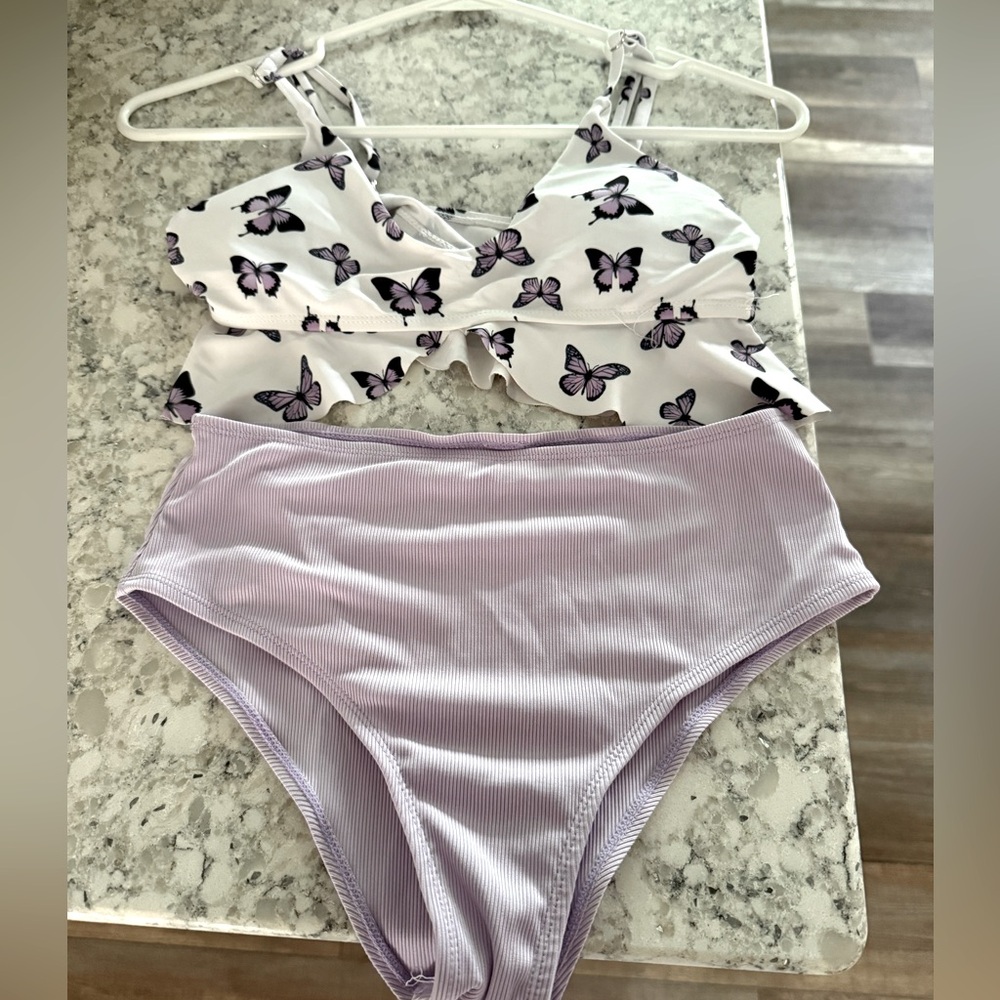 ROMWE White and Purple Butterfly Bikini